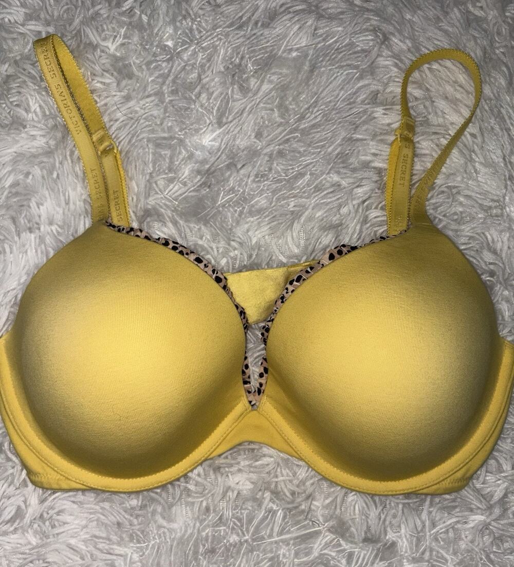 Victoria’s Secret 36D Yellow W/leopard Trim Push Up Bra. Comf